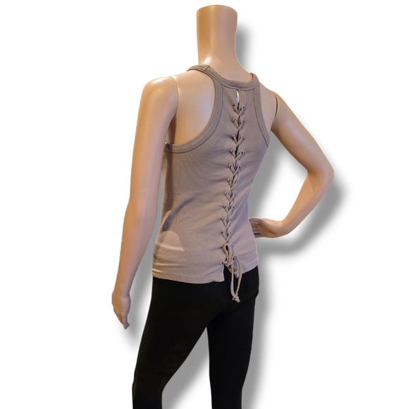 RAZZLE DAZZLE Women's Ribbed Tie Back Sleeveless Tank Top in Nude - Picture 9 of 16